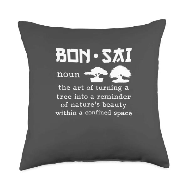 Funny Bonsai - Japanese Bonsai Tree Pot Gift Clay Pot Miniature Tree Dendrology Bonsai Throw Pillow, 18x18