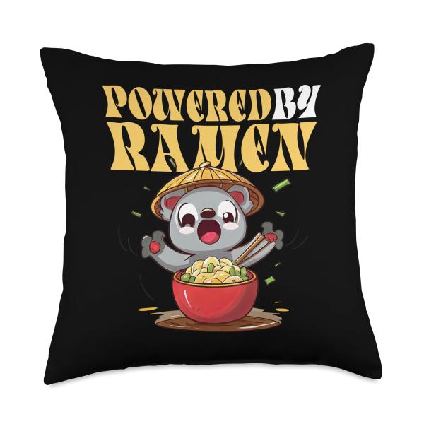 Powered By Ramen - Crazy Ramen Coala Throw Pillow