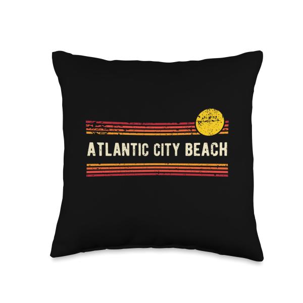 Atlantic City Retro Beach Distressed Sunset Style Design Throw Pillow