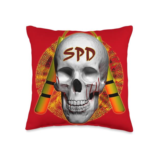 Halloween Gothic Horror Halloween Martial Arts Skeleton Yellow Nunchucks Throw Pillow, 16x16