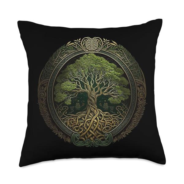 Nordic Knotwork Tree Of Life or Viking Yggdrasil on Celtic Throw Pillow