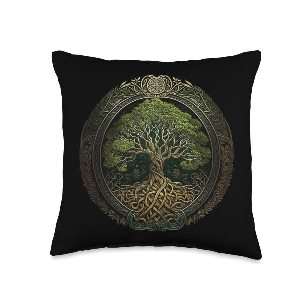 Nordic Knotwork Tree Of Life or Viking Yggdrasil on Celtic Throw Pillow