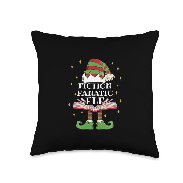 Matching Elf Christmas Apparel for Xmas Family Gro The Fiction Fanatic Elf Book Reading Throw Pillow, 16x16