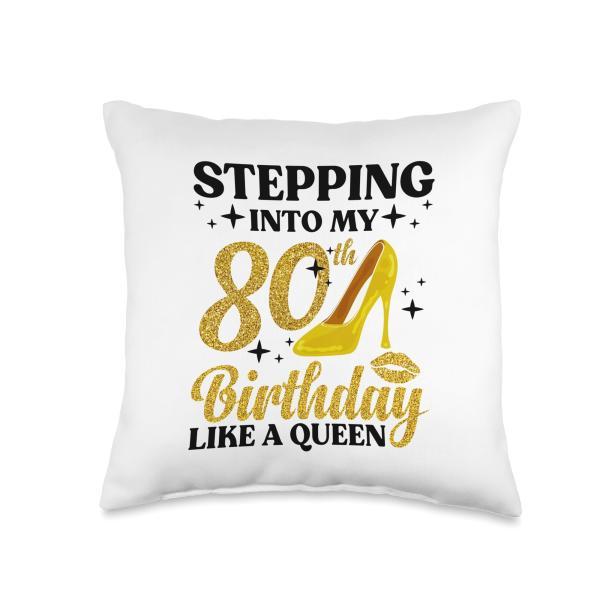 80th Birthday Gift 80 Year Old Accessories ＆ Stuff 80th Birthday Art for Women Ladies Girls Turning 80 Gag Idea Throw Pillow, 16x16