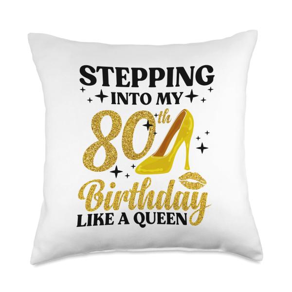 80th Birthday Gift 80 Year Old Accessories ＆ Stuff 80th Birthday Art for Women Ladies Girls Turning 80 Gag Idea Throw Pillow, 18x18