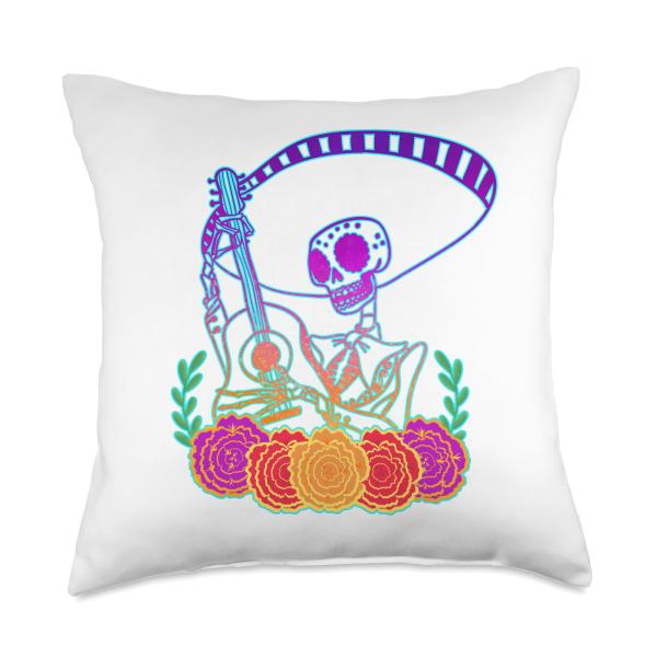 Skeleton Playing Guitar Dia De Los Muertos SLArts. Dia de Los Muertos Skeleton Day of The Dead Halloween Throw Pillow, 18x18