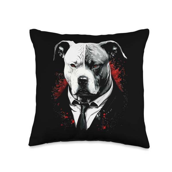 Pitbull Dog Gangster in Suit Funny Mob Boss Mafia-Themed Throw Pillow