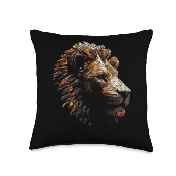 Lion Artwork Polygon - Art Animal Motif Lion Throw Pillow