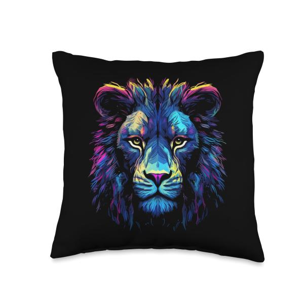 Blue Lion Artwork - Animal Colourful Art Lion Throw Pillow