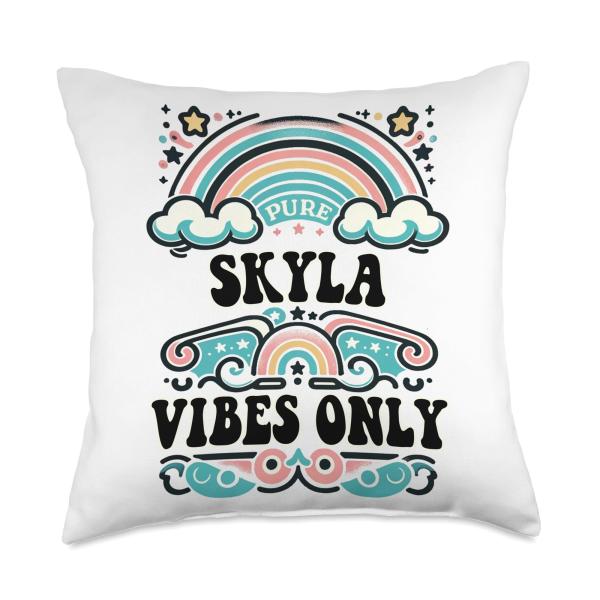 Retro Gift For Women Gift For SKYLA Vibes Only Cute Retro Girls Skyla Name Throw Pillow, 18x18