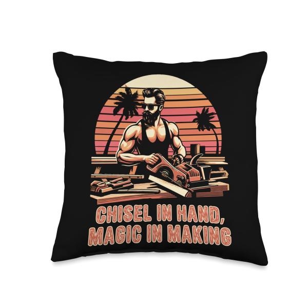 The Art of Sawdust Woodworker's Wisdom Chisel in Hand, Magic in Making Crafted Thoughts Throw Pillow, 16x16