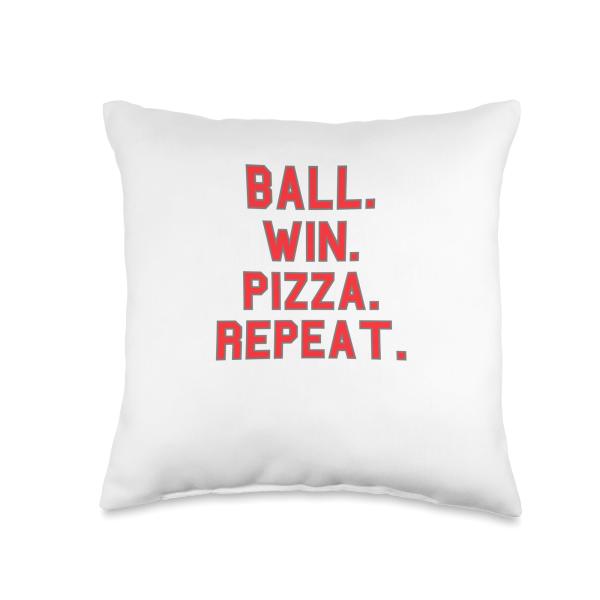 School ＆ Team Pride Grads And Fans Official Ball Win Pizza Repeat School Pride Gag Funny Fan Red Throw Pillow, 16x16