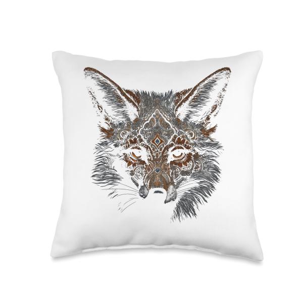 Fox Art Mandala - Animal Artwork Fox Throw Pillow