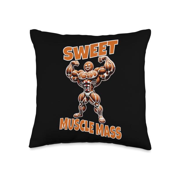 Fitness X-Mas Holiday Bodybuilding Men Women Tees Bodybuilder Gingerbread Man Sweet Muscle Funny Gym Christmas Throw Pillow, 16x16