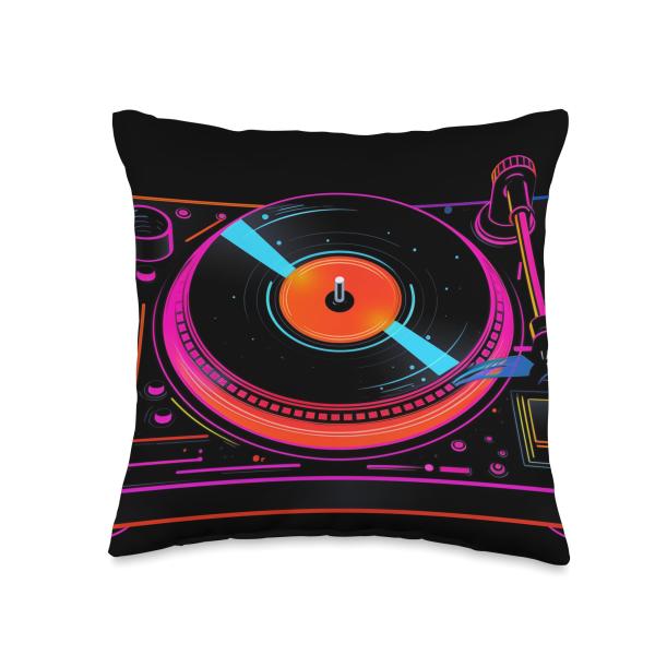 DJ T-Shirts Disc Jockey Gifts Retro Turntable Disc Jockey Vintage 80s 90s DJ Throw Pillow, 16x16