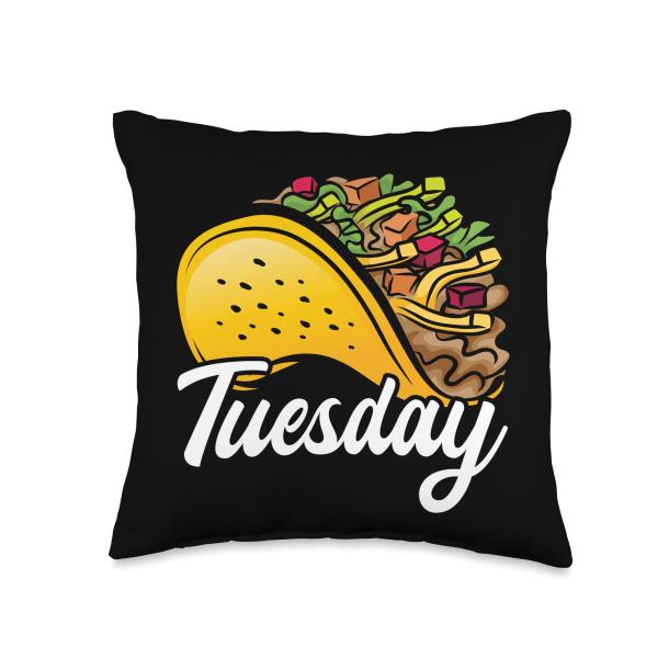 Fiesta Cinco De Mayo Designs Gifts ＆ Presents Tuesday Mexici Mexican Food Cinco De Mayo Taco Fan Throw Pillow, 16x16