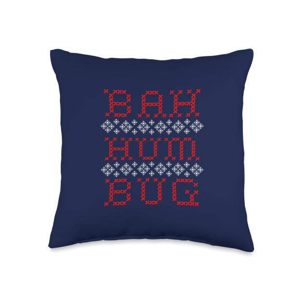 BAH HUMBUG Snowflakes Funny Ugly Christmas Holiday Throw Pillow