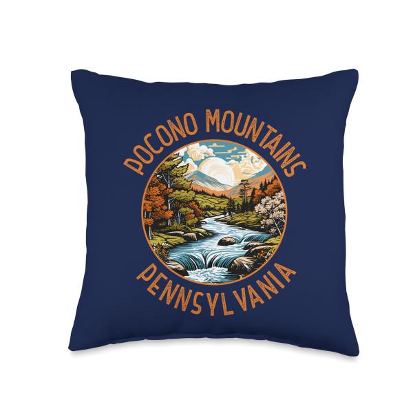Pocono Mountains Pennsylvania Sunset Retro Distressed Circle Throw Pillow