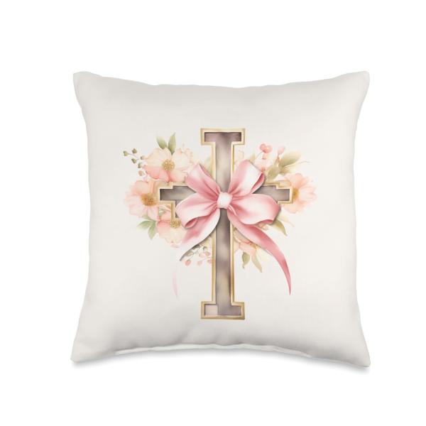 Floral Wildflower Cross Gifts For Christian Women Floral Cross with Flowers Cottagecore Christian Aesthetic Throw Pillow, 16x16