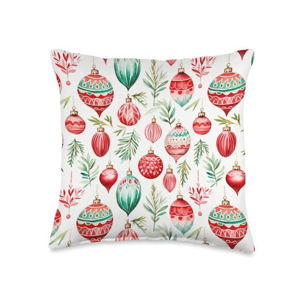 Winter Season Holly, Stars, Vintage Balls xmas Cute Vintage Ornaments Christmas Balls Holiday Winter Theme Throw Pillow, 16x16