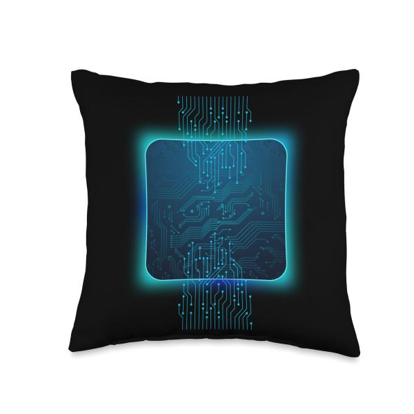 CPU PC Computing Sci Fi Movie Chip Clothing Store CPU PC Sci-fi Movie Tees Circuit Board Geeks Computing Throw Pillow, 16x16