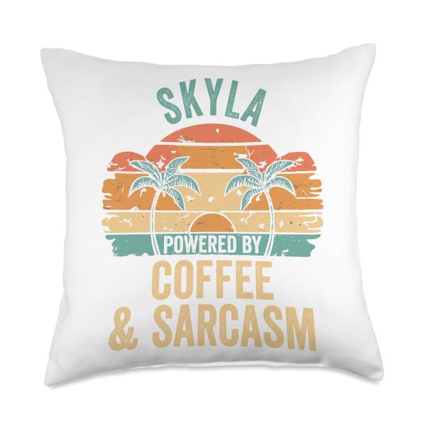Coffee Gift For Women Gift For SKYLA Vibes Only Cute Retro Girls Skyla Name Throw Pillow, 18x18