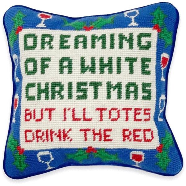 FURBISH Christmas Pillow - Wine Christmas Needlepoint Decorative Throw Pillow, Christmas Decor, Holiday Pillow for Couch ＆ Bed, Eclectic Home Decor,