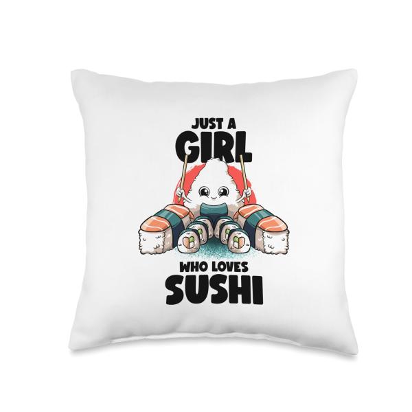 Just A Girl Who Loves Sushi Tuesday Kawaii Cute Just A Girl Who Loves Kawaii Food Japanese Sushi Lover Throw Pillow, 16x16