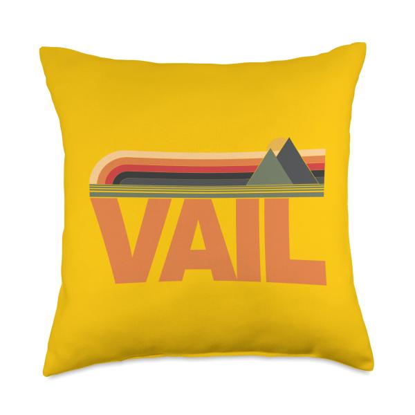 Vail Colorado Mountains Retro Vintage Design 70s 80s Throw Pillow, 18x18