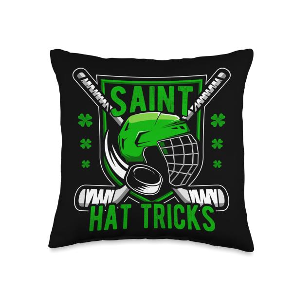St.Patrick's Day T-Shrits ＆ Apparel Store St Patrick's Day Saint Hat Tricks Hockey Shamrock Kids Boys Throw Pillow, 16x16