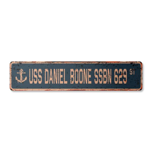 USS DANIEL BOONE SSBN 629 Vintage Aluminum Street Sign us navy ship veteran sailor rustic metal tin gift | Indoor/Outdoor | 24" Wide