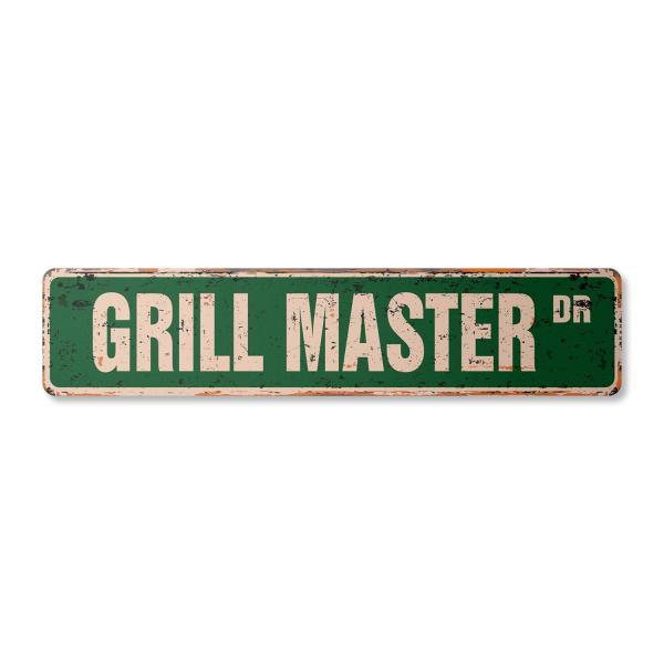 GRILL MASTER Vintage Plastic Street Sign cook bbq grilling cookout Bar | Indoor/Outdoor | 30" Wide