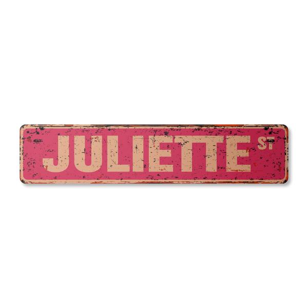 JULIETTE Vintage Aluminum Street Sign Childrens Name Room Metal Sign rustic metal tin | Indoor/Outdoor | 24" Wide
