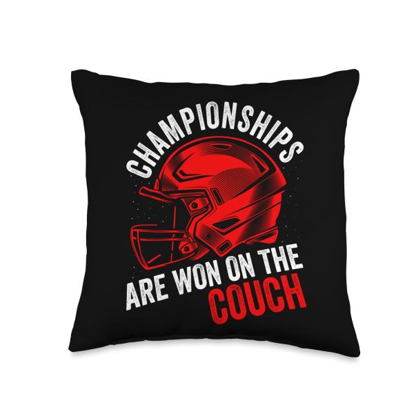 American Football T-Shirt ＆ Apparel Gifts American Football-Championships are Won on The Couch Throw Pillow, 16x16