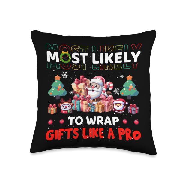 BCC Santa's Christmas Shirts ＆ Jolly Gifts Wrap Gifts Like A Pro Funny Merry Christmas Throw Pillow, 16x16