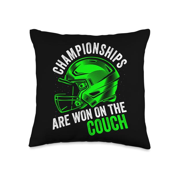 American Football T-Shirt ＆ Apparel Gifts Championships are Won on The Couch USA Football Playoffs Throw Pillow, 16x16