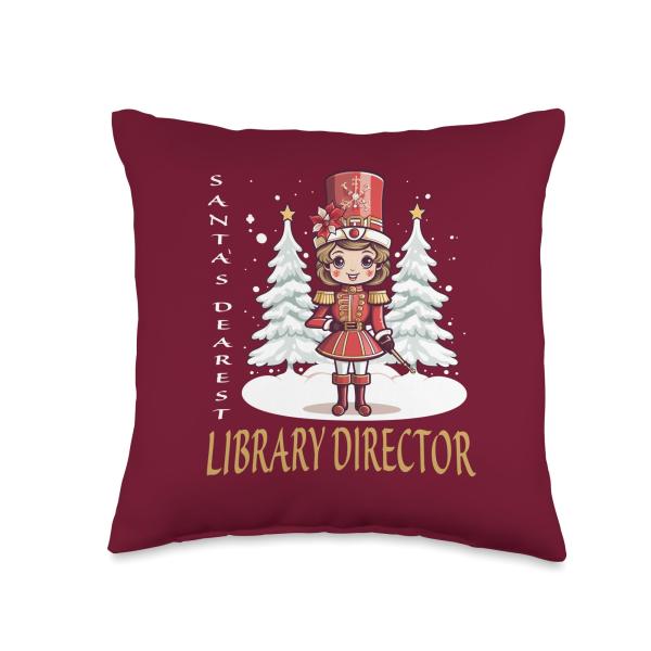 LIBRARY DIRECTOR Gifts Library Director Christmas Classic Female Nutcracker Throw Pillow, 16x16