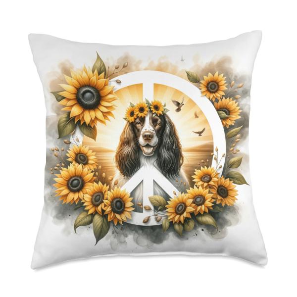 Peace Symbol English Springer Spaniel Aesthetic Aesthetic Peace Sunflower English Springer Spaniel Throw Pillow, 18x18