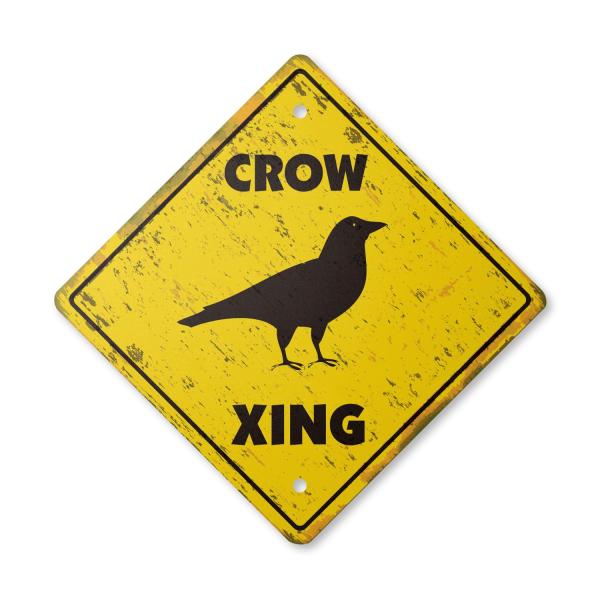 Crow Vintage Crossing Sign Zone Xing | Indoor/Outdoor Plastic | 12" Tall Rustic Black Bird eat Scare Fly Recipe