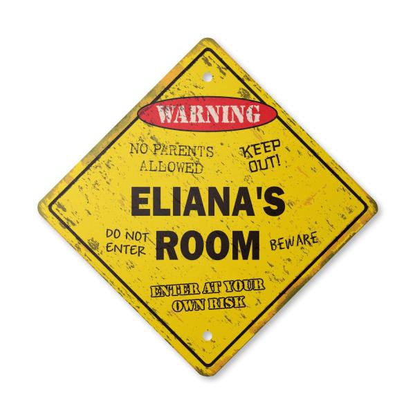 Eliana's Room Sign Vintage Crossing Zone Xing | Indoor/Outdoor Plastic | 12" Tall Rustic Kids Bedroom Decor Door Children's Name boy Girl