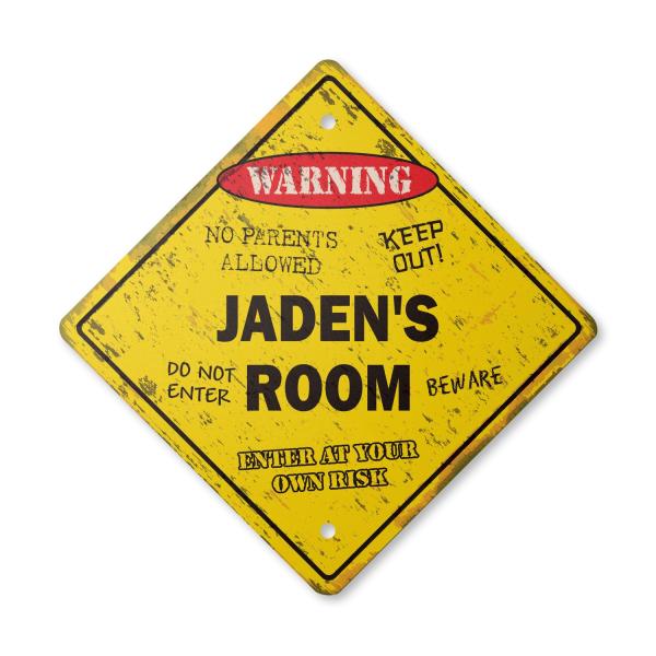 Jaden's Room Sign Vintage Crossing Zone Xing | Indoor/Outdoor Plastic | 12" Tall Rustic Kids Bedroom Decor Door Children's Name boy Girl