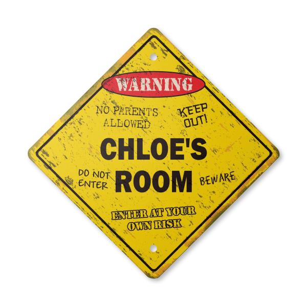 Chloe's Room Sign Vintage Crossing Zone Xing | Indoor/Outdoor Plastic | 12" Tall Rustic Kids Bedroom Decor Door Children's Name boy Girl