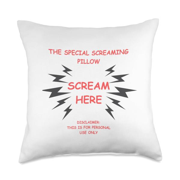 The Screaming Pillow Funny Scream Here Throw Pillow