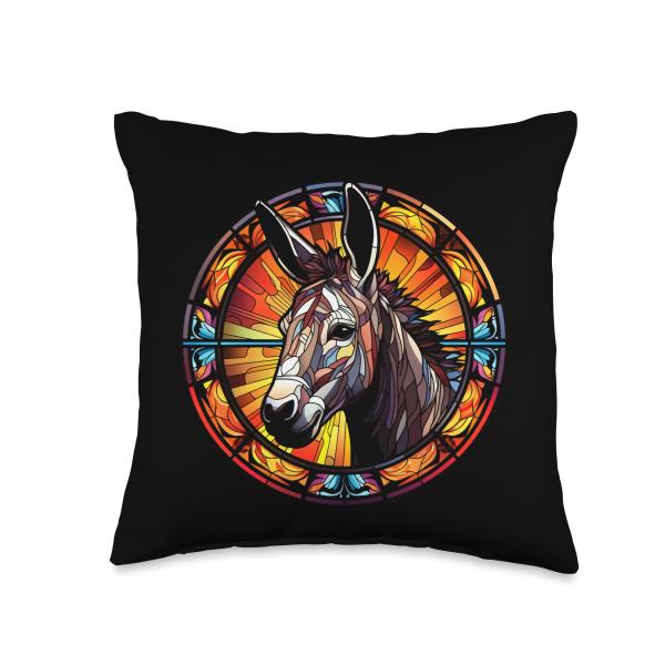 Donkey Stained Glass Leadlight Artistic Design Throw Pillow