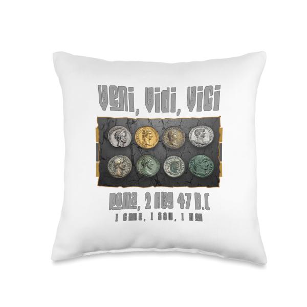 Numismatics - Coins of the Roman Empire SPQR Ancient Roman Coins | Veni Vidi Vici, Gift for Numismatists Throw Pillow, 16x16