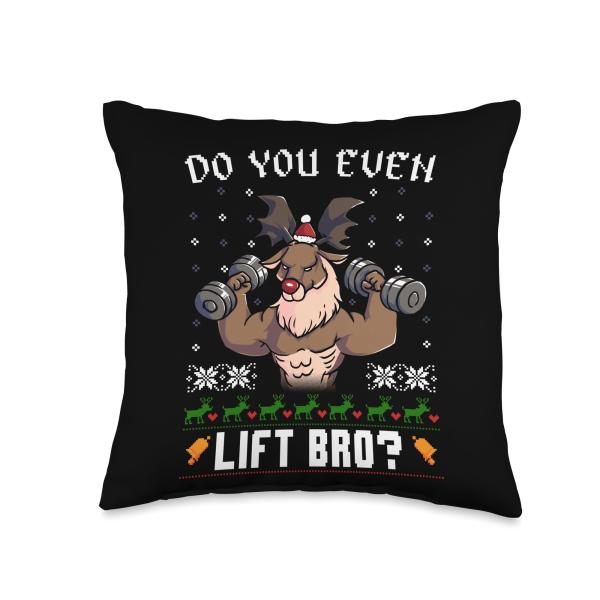 Do You Even Lift Bro Reindeer Gym Ugly Christmas Sweater Throw Pillow