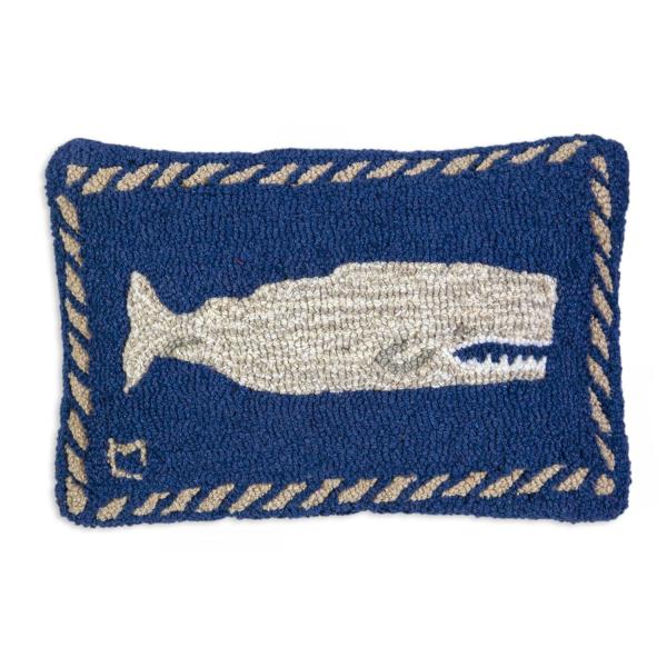 Chandler 4 Corners Artist-Designed Moby Dick Hand-Hooked Wool Decorative Throw Pillow (12 in x 18 in) Marine Life Pillow for Couches ＆ Beds - Easy Ca