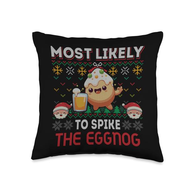 BCC Santa's Christmas Shirts ＆ Jolly Gifts Most Likely to Spike The Eggnog Funny Merry Christmas Throw Pillow, 16x16