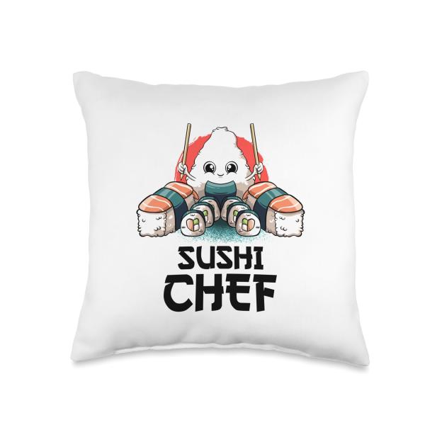 Sushi Chef Cute Sushi Addicted I Love Sushi Noodle Chef Lovers Kawaii Food Japanese Anime Sushi Throw Pillow, 16x16