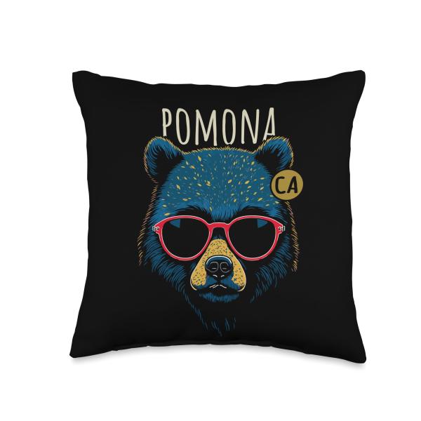 Awesome Pomona California USA Designs Souvenirs Pomona California USA Bear Wearing Sunglasses Design Throw Pillow, 16x16